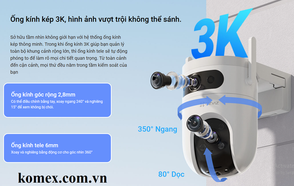 Camera Giám Sát Công Trình EZVIZ H9c Dual 4G 3K, Hỗ Trợ Wifi 6 Có Màu Ban Đêm