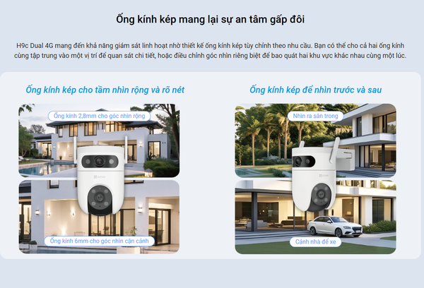 Camera Giám Sát Công Trình EZVIZ H9c Dual 4G 3K, Hỗ Trợ Wifi 6 Có Màu Ban Đêm