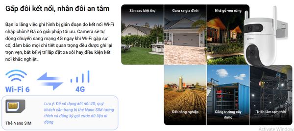 Camera Giám Sát Công Trình EZVIZ H9c Dual 4G 3K, Hỗ Trợ Wifi 6 Có Màu Ban Đêm