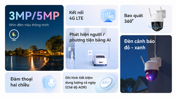 Camera 4G ngoài trời Imou IPC-K7F-3M1T-X, 3MP, 4G, Tích hợp SIM Mobifone miến phí DATA trọn đời
