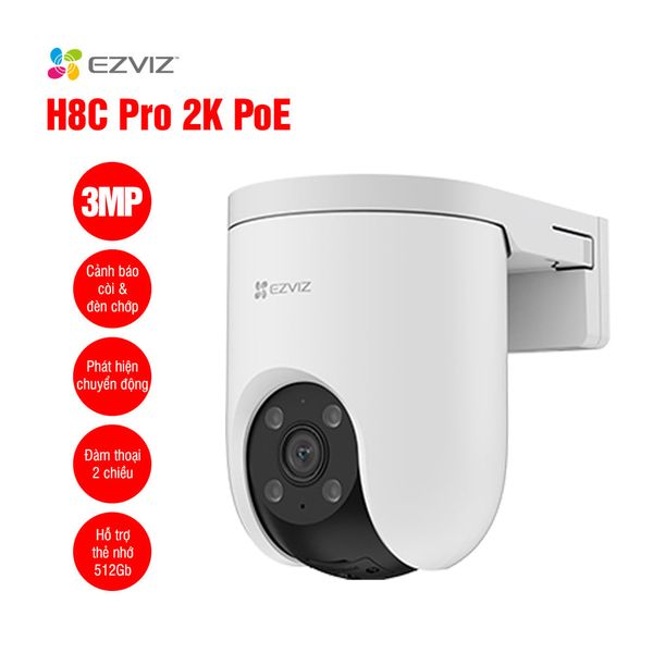 Camera Quay Quét Ngoài Trời EZVIZ H8c PoE 2K 3Mp, AI Nhận Diện Người, Hồng Ngoại