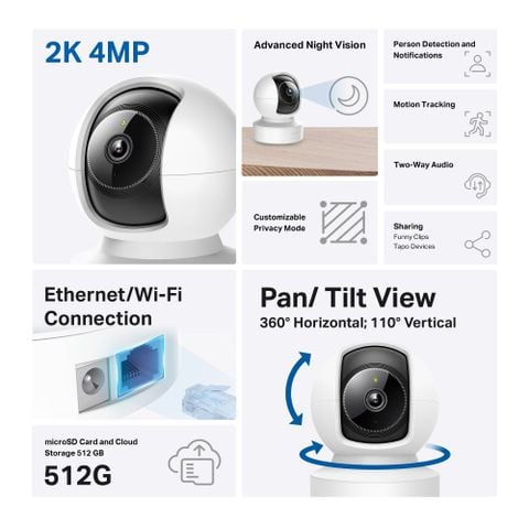 Camera Wifi tich hợp cổng LAN trong nhà TP-LINK Tapo C222, 2K QHD 4MP