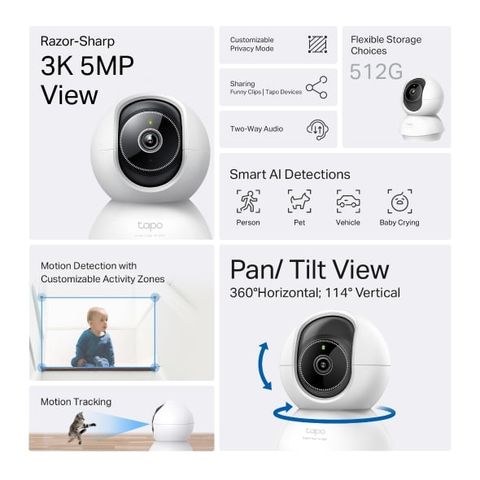 Camera Wifi trong nhà TP-Link Tapo C230, 5MP, 3K, 360 độ