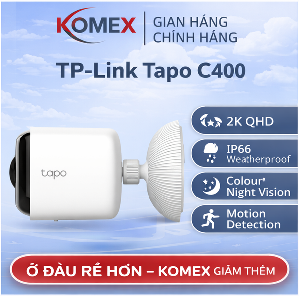 Camera wifi ngoài trời dùng Cell pin Sạc lại Lithium-ion TP-Link Tapo C400, Full HD 2MP, 5200mAh