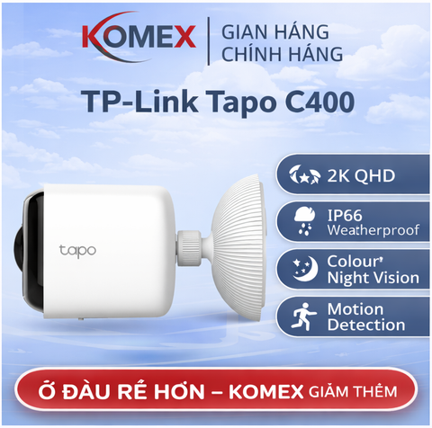 Camera wifi ngoài trời dùng Cell pin Sạc lại Lithium-ion TP-Link Tapo C400, Full HD 2MP, 5200mAh