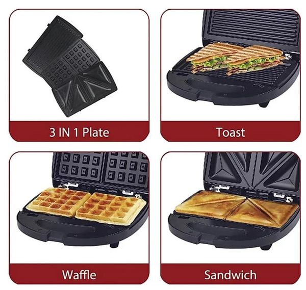 Kẹp nướng bánh mì sandwich 3 in 1 Tiross TS9669 đa năng 750W 3 khay nướng chống dính tháo rời