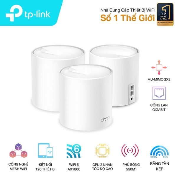 Hệ Thống Mesh Wi-Fi6 AX1800 Cho Gia Đình Tp-Link Deco X20 (1-pack), X20 (2-pack), X20 (3-pack)