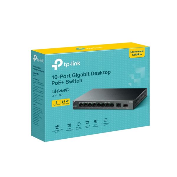 Bộ chia tín hiệu để bàn Switch PoE+ TP-Link LS1210GP, 10 cổng Ethernet RJ45