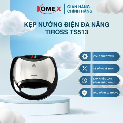 Kẹp nướng điện sandwich Tiross TS513, Công suất 460W, Chống dính cao cấp