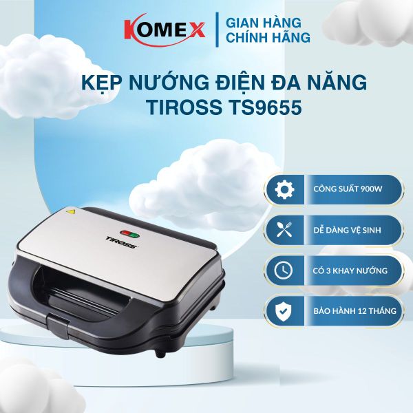 Máy nướng bánh mì sandwich Tiross TS9655 có 3 khay nướng tiện lợi, Tự động ngắt điện khi quá nhiệt