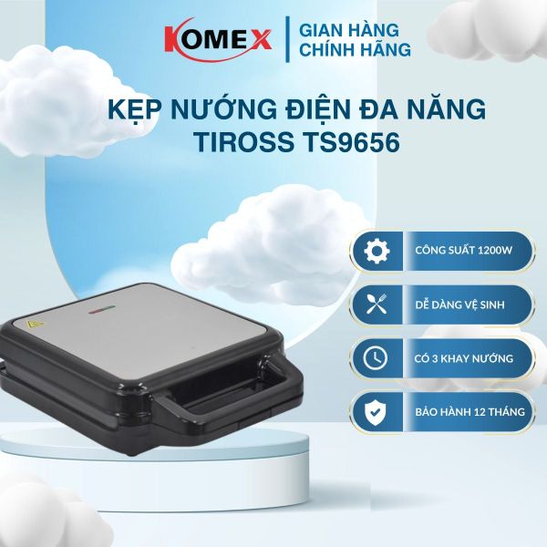 Kẹp nướng sandwich TIROSS TS9656 3 in 1, Công suất 1200W, Đèn báo thông minh, Tự động ngắt nhiệt khi quá tải