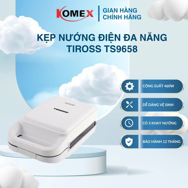 Máy kẹp nướng sandwich nhanh Tiross TS9658 chống dính tốt, nướng nhanh chín