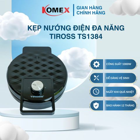 Kẹp nướng điện Waffle TIROSS TS1384, Công suất 1000W, 5 mức nhiệt linh hoạt