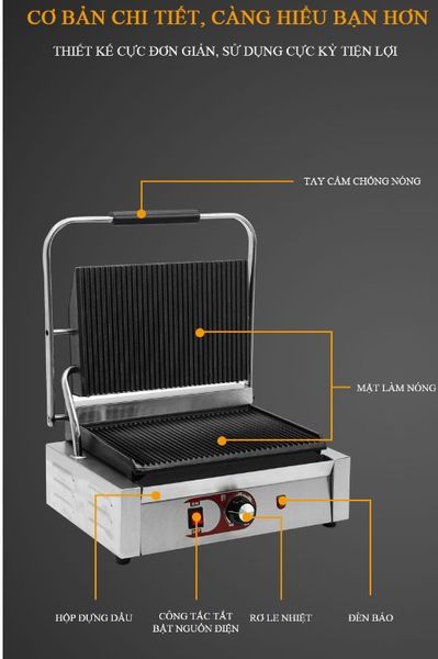 Kẹp nướng điện sandwich TIROSS TS9661 công suất 2300W, Dải nhiệt rộng, Có khay hứng mỡ thừa tiện lợi