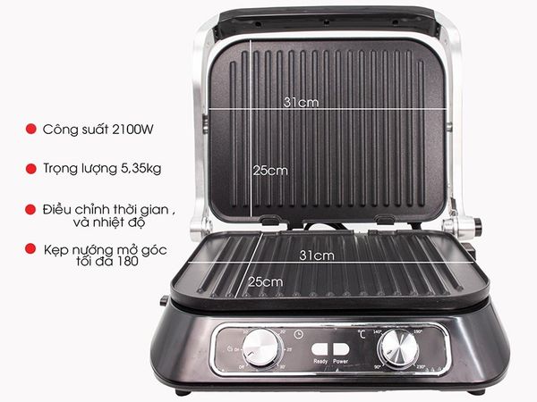 Kẹp nướng điện sandwich TIROSS TS9662 mở 180 độ, 2 role điều chỉnh nhiệt