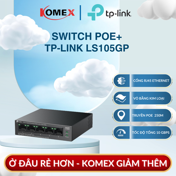Switch Để Bàn Gigabit TP-Link LS105GP (4 Cổng PoE+, Công Suất 65W), Truyền PoE khoảng cách xa đến 250m