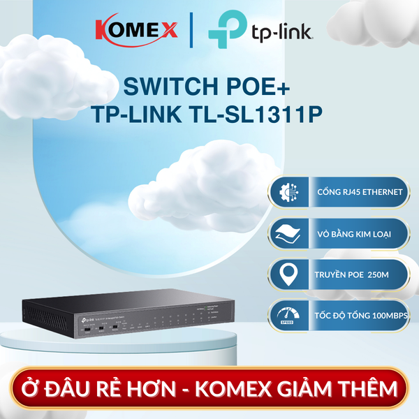 Switch PoE+ 8 Cổng TP-Link TL-SL1311P (8 Cổng PoE+, 65W, 2 Gigabit RJ45, 1 SFP, Extend 250m), cho phép tách lưu lượng giữa các cổng