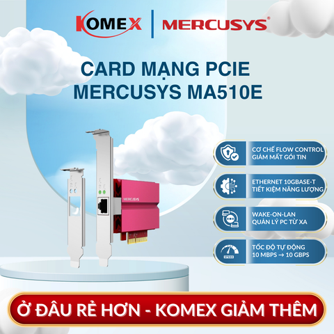 Card mạng PCIe Adapter 10 Gigabit Mercusys MA510E Ethernet 10Gbps Linh hoạt hạ tầng mạng