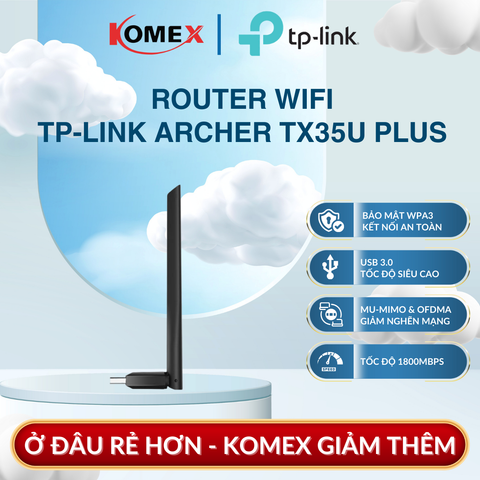 USB Adapter WiFi 6 AX1800 TP-Link Archer TX35U Plus, USB 3.0, Tập trung tín hiệu WiFi trực tiếp về router