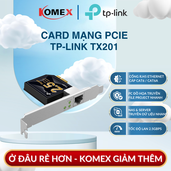 Card mạng LAN PCIe 2.5G TP-Link TX201, Kết nối NAS sao lưu dữ liệu hiệu quả