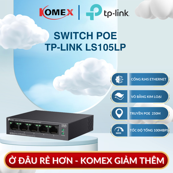 Switch PoE TP-Link LS105LP 10/100Mbps 4 Cổng PoE 41W Vỏ Kim Loại, Cấp nguồn qua Ethernet