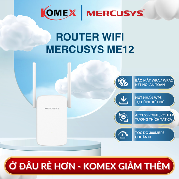 Bộ Mở Rộng Sóng WiFi 300Mbps MERCUSYS ME12, tương thích với tất cả router và Access Point