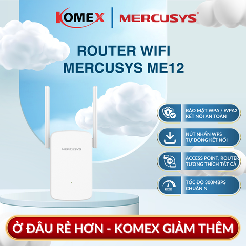 Bộ Mở Rộng Sóng WiFi 300Mbps MERCUSYS ME12, tương thích với tất cả router và Access Point