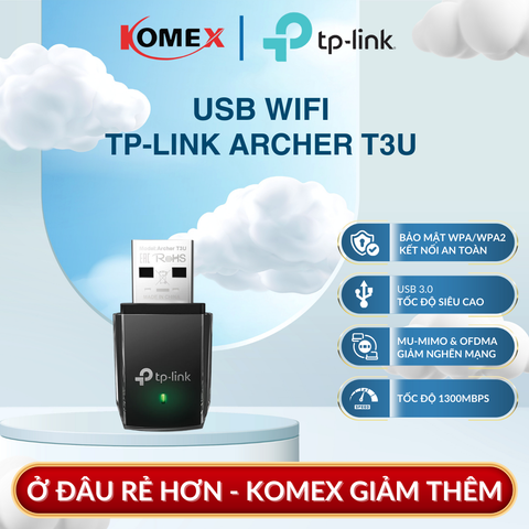 USB Adapter WiFi 5 TP-Link Archer T3U AC1300, USB 3.0 Giảm giật lag khi nhiều thiết bị cùng truy cập WiFi