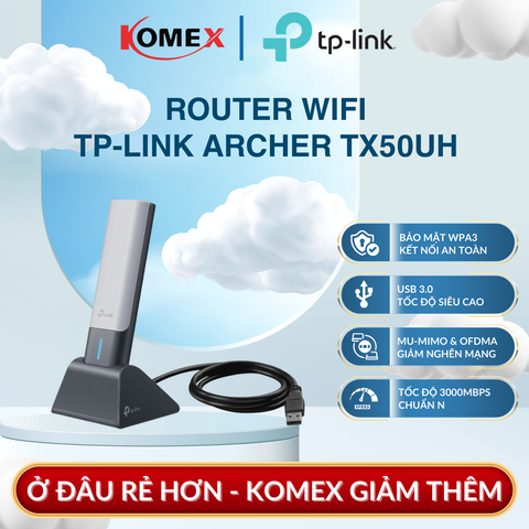 USB 3.0 Adapter WiFi 6 AX3000 TP-Link Archer TX50UH, Bảo mật WPA3 An toàn dữ liệu, Tương thích Windows 10 và 11