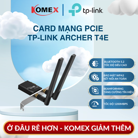 Card mạng PCIe Adapter Wi-Fi AC1200 TP-Link Archer T4E, tương thích cả case nhỏ và case tiêu chuẩn