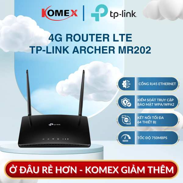 Router WiFi 4G LTE TP-Link Archer MR202 AC750, Khe cắm Nano SIM tiện lợi