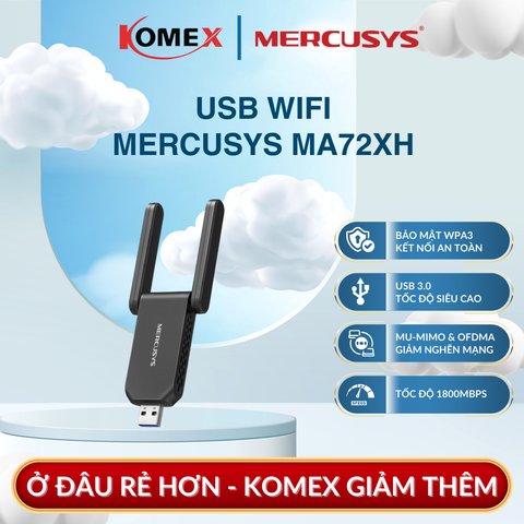 USB Adapter WiFi 6 AX1800 Mercusys MA72H, USB 3.0, Tối ưu băng thông trong gia đình đông người