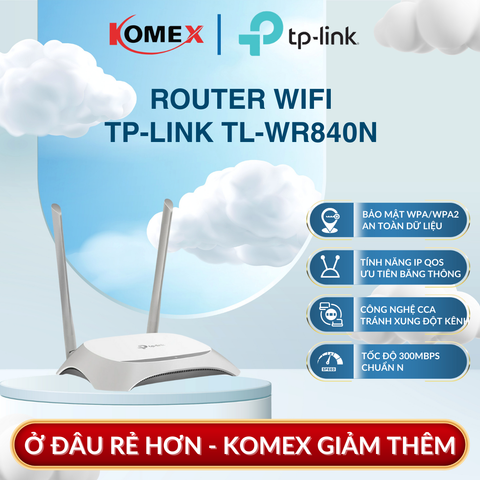 Bộ Phát Sóng Router WiFi 300Mbps TP-Link TL-WR840N – Chuẩn N, Bảo mật WiFi an toàn, mã hóa nhanh chóng