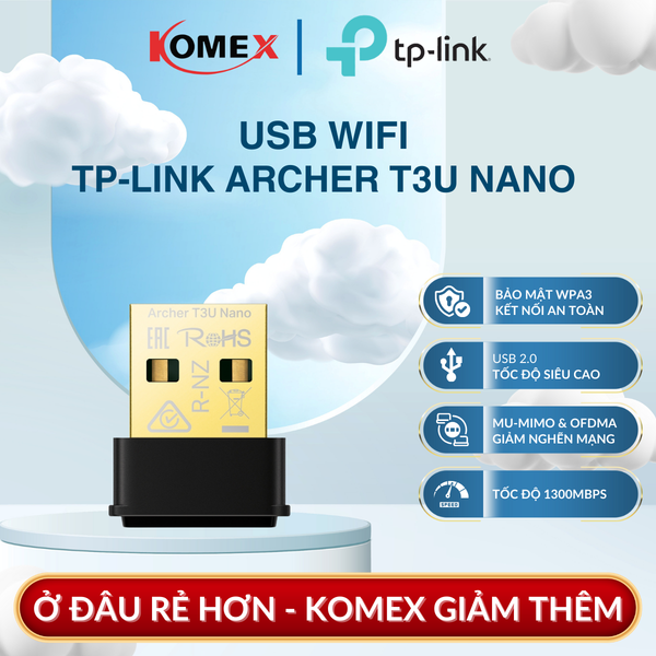 USB Adapter WiFi TP-Link Archer T3U Nano AC1300, Giúp bảo vệ dữ liệu cá nhân