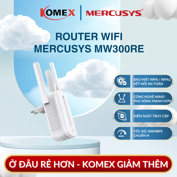 Bộ Mở Rộng Sóng WiFi 300Mbps Mercusys MW300RE, Loại bỏ điểm chết WiFi, Tự động kết nối với nút WPS