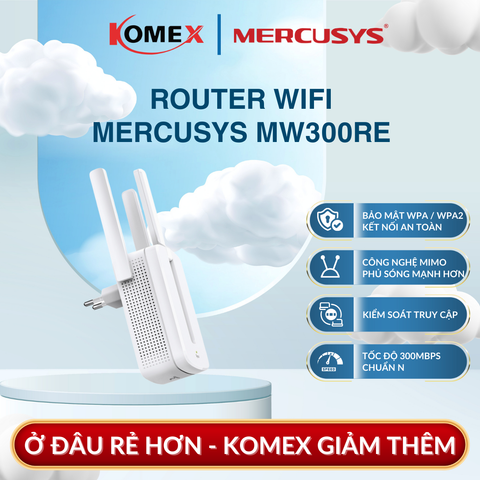 Bộ Mở Rộng Sóng WiFi 300Mbps Mercusys MW300RE, Loại bỏ điểm chết WiFi, Tự động kết nối với nút WPS