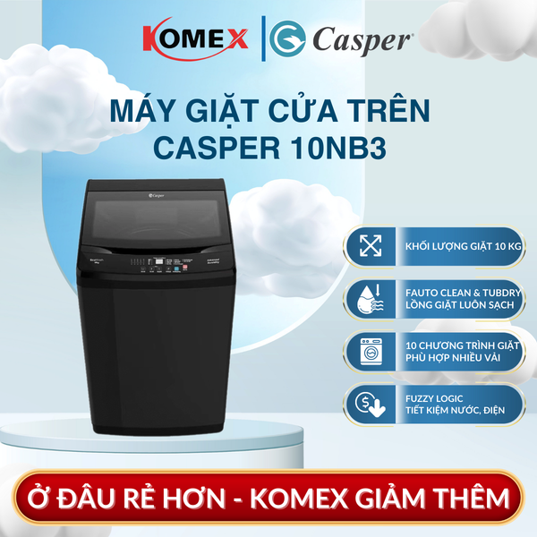 Máy Giặt Cửa Trên Casper WT-10NB3 10Kg, Auto Clean Tự Động Làm Sạch Lồng Giặt