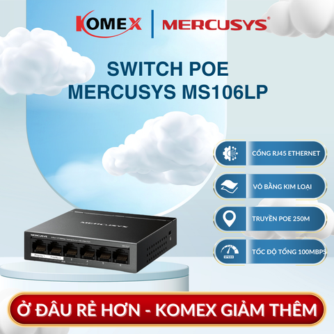 Switch PoE Mercusys S106LP 10/100Mbps 6 Cổng 4 Cổng PoE+ 40W Vỏ Kim Loại, Nút gạt vật lý giúp tách biệt lưu lượng giữa các cổng