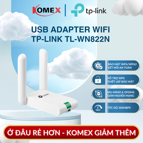 USB Adapter Wi-Fi 300Mbps TP-Link TL-WN822N Chuẩn N, Hỗ trợ WPS giúp thiết lập bảo mật nhanh chóng