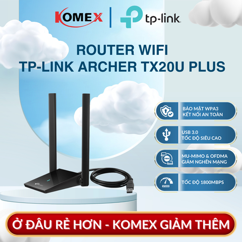 USB Adapter WiFi 6 AX1800 TP-Link Archer TX20U Plus, USB 3.0 MU-MIMO & OFDMA Không nghẽn mạng giờ cao điểm