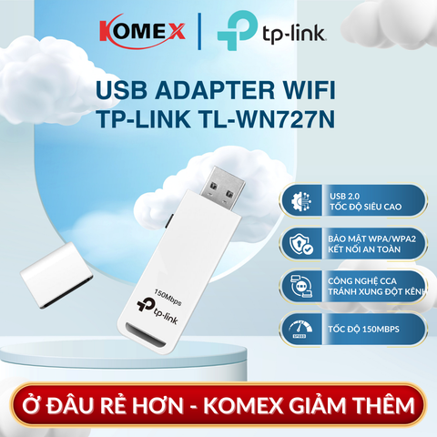 USB Adapter Wi-Fi TP-Link TL-WN727N Chuẩn N 150Mbps, Công nghệ CCA tự động tránh xung đột kênh