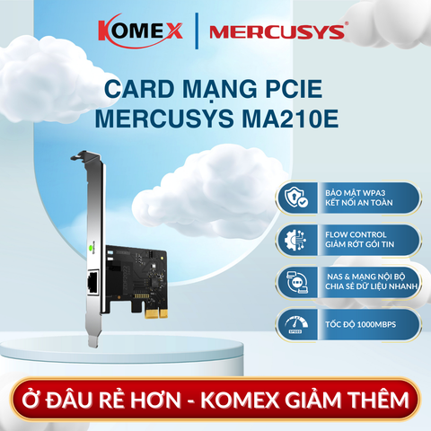 Card mạng PCIe Adapter Gigabit Mercusys MA210E tốc độ 1Gbps, Tương thích đa tốc độ