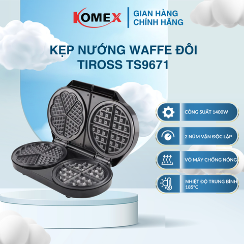 Kẹp nướng bánh mì đôi Waffe Tiross TS9671 1400W Hai núm vặn độc lập