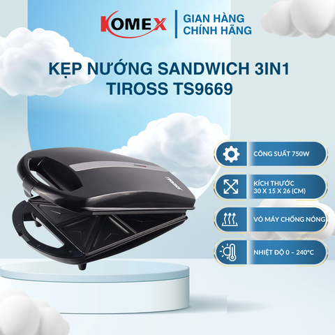 Kẹp nướng bánh mì sandwich 4 miếng đa năng Tiross TS9670 công suất 1300W chống dính