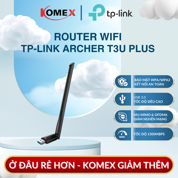 USB Adapter WiFi TP-Link Archer T3U Plus AC1300, Băng tần kép, truyền dữ liệu song song nhiều thiết bị