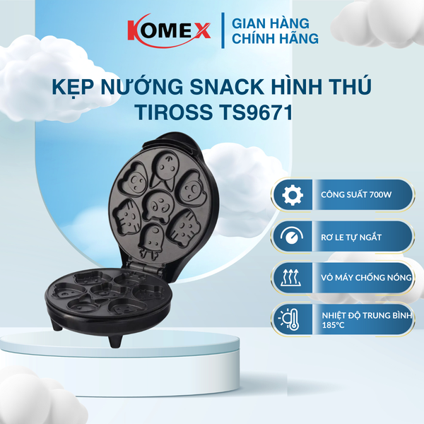 Kẹp Nướng Bánh Snack Hình Thú Tiross TS9672 700W Cho Gia Đình Nướng 7 Bánh Nhanh Gọn