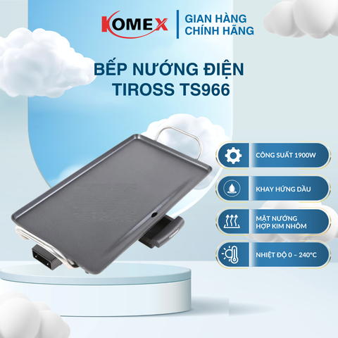 Bếp Vỉ Nướng Điện Tiross TS966 Công Suất Lớn 1900W Cho BBQ Tại Nhà