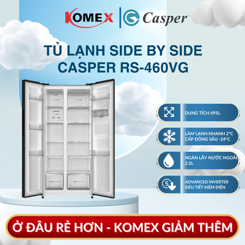 Tủ lạnh Side by Side Casper RS-460VG 495L Advanced Inverter giảm dao động nhiệt và tiết kiệm điện