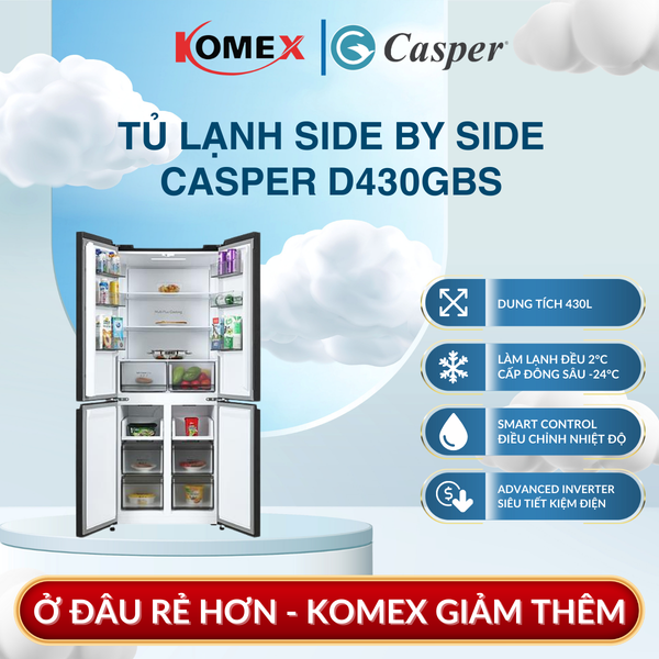 Tủ lạnh nhiều cửa Casper ProFresh 430L RM-D430GBS mặt kính, Inverter tiết kiệm điện