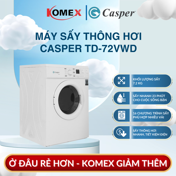 Máy sấy quần áo thông hơi Casper TD-72VWD 7.2 kg Chống nhăn tiết kiệm điện